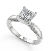 Khloe Milgrain 4 Prong Princess Cut Diamond Engagement Ring - Nivetta